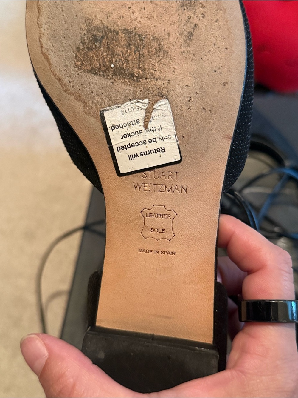 Stuart Weitzman Black Pointed Lace-Up Flats - Picture 3 of 5